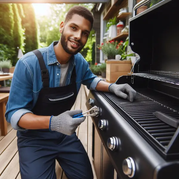 Barbecue Grill Repair Services Los Angeles - technician repairing a fireplace